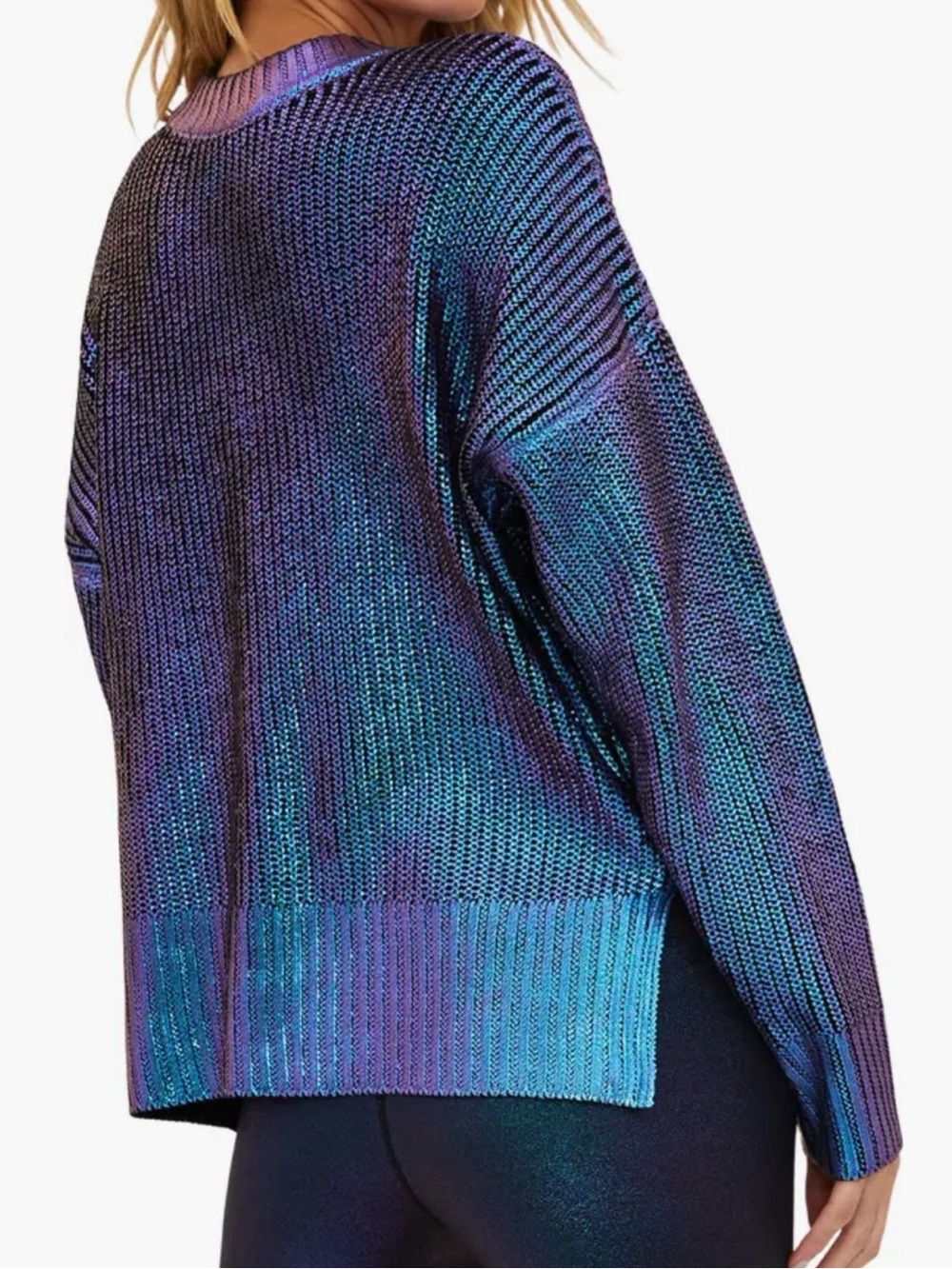 Beach Riot x Revolve Callie Metallic Sweater in Galaxy Shine Iridescent Blue XS - Picture 7 of 15